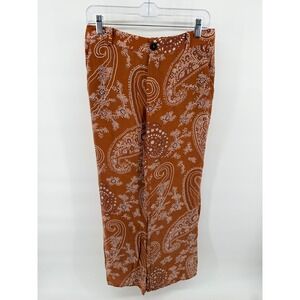 Zara Brown Paisley Print Boho Wide Leg Flare Palazzo Pants Size Medium